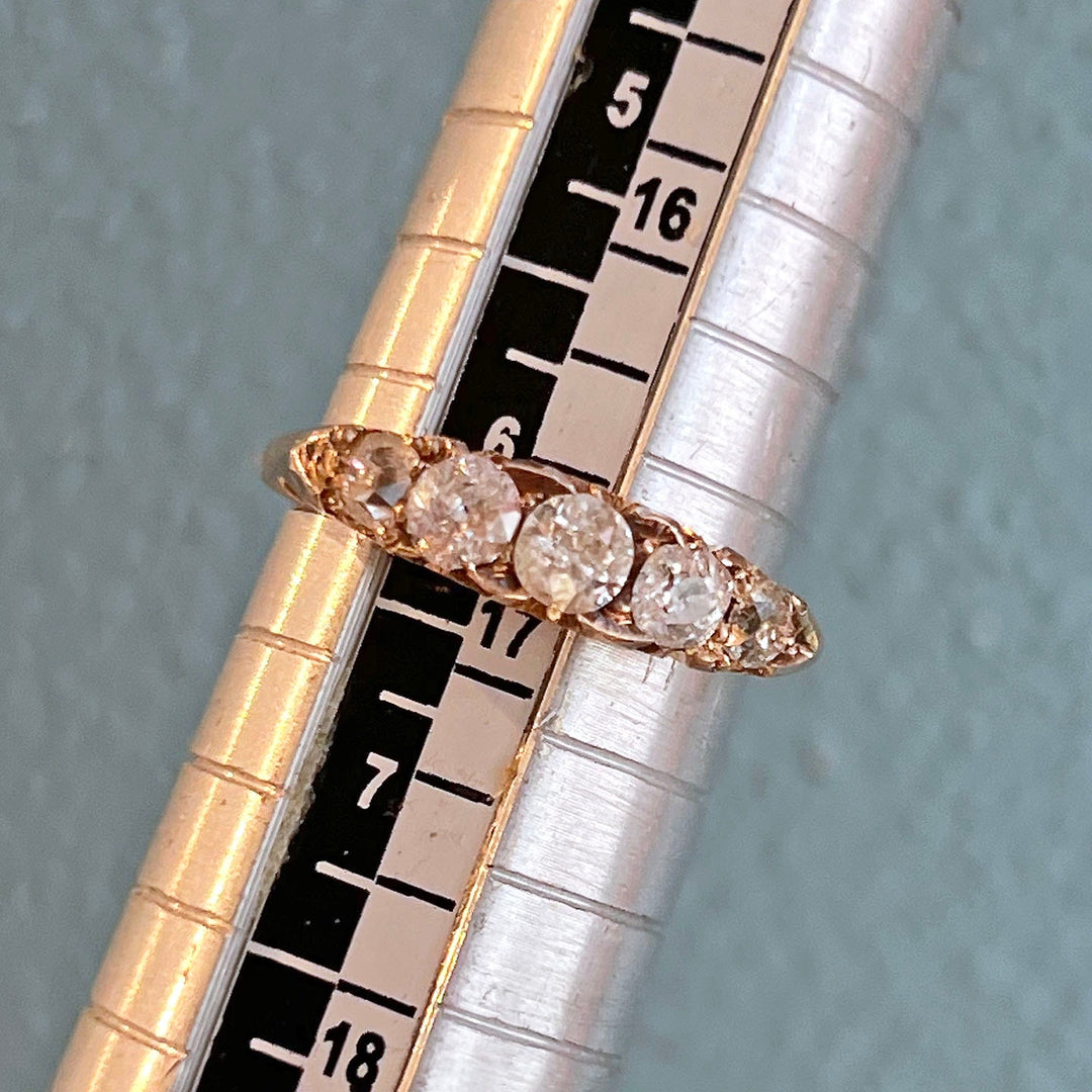 Antique Victorian five stone diamond ring in 18k gold circa 1900 with graduated old cut diamonds in classic English setting