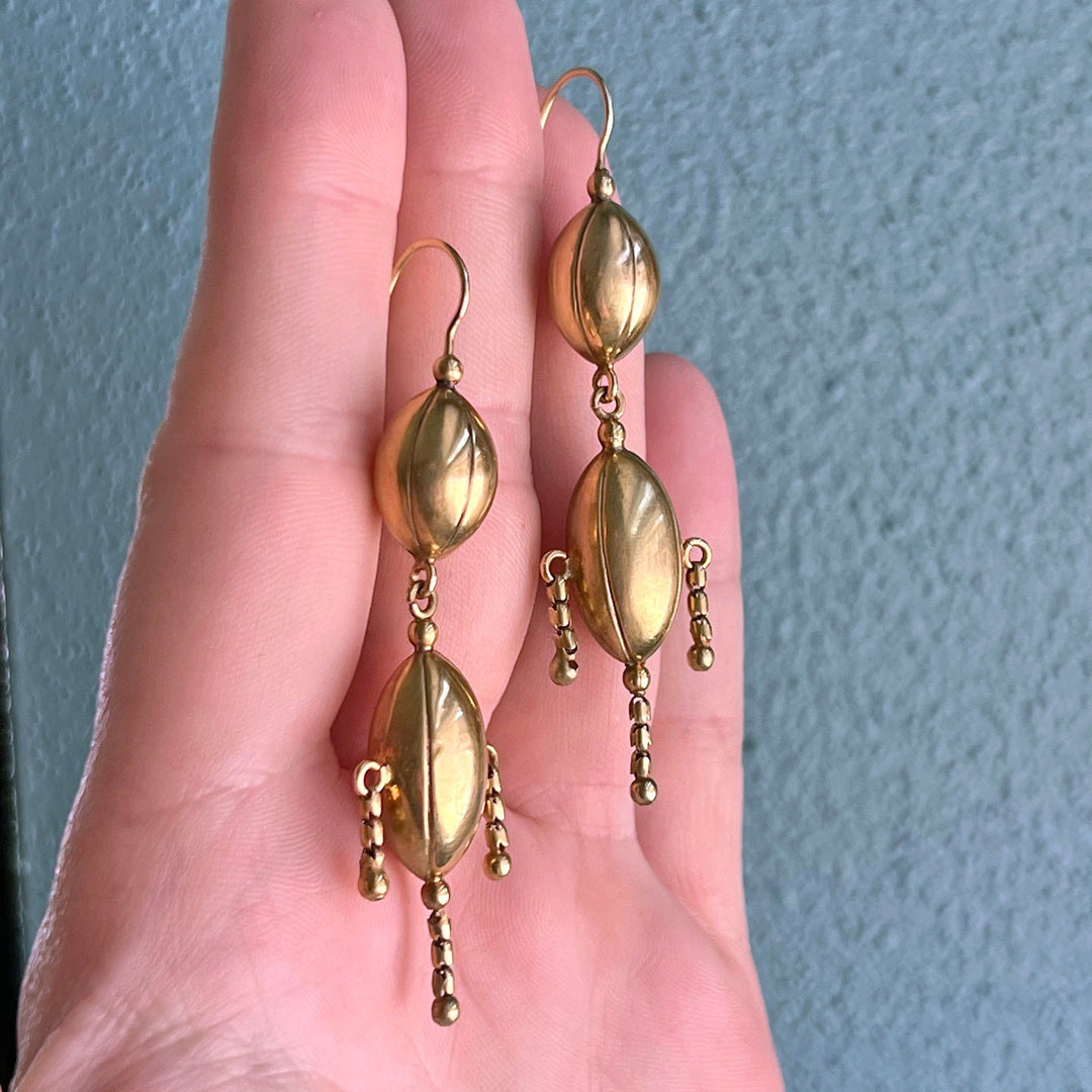 Antique Victorian Gold Articulated Drop Earrings, c.1870