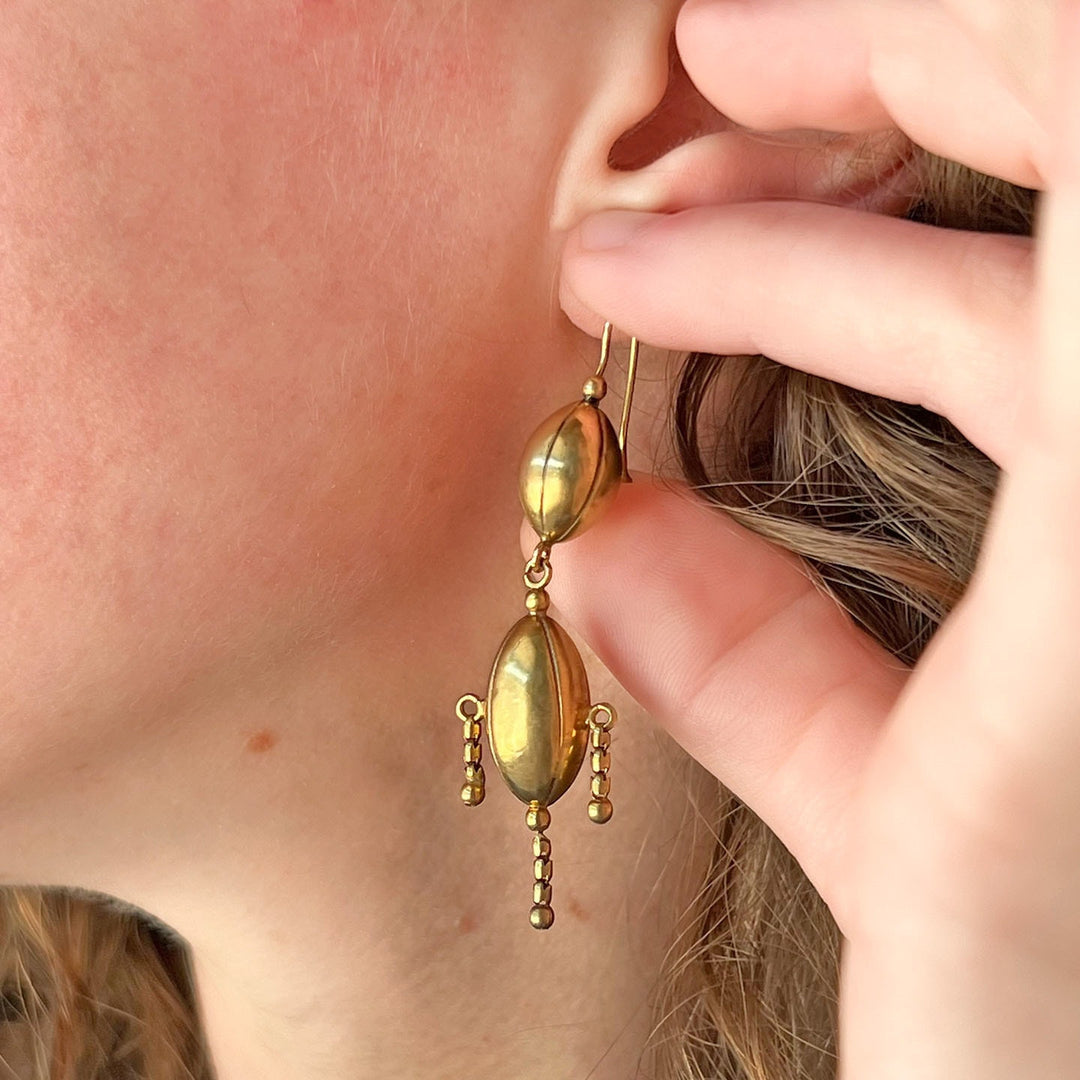 Antique Victorian Gold Articulated Drop Earrings, c.1870