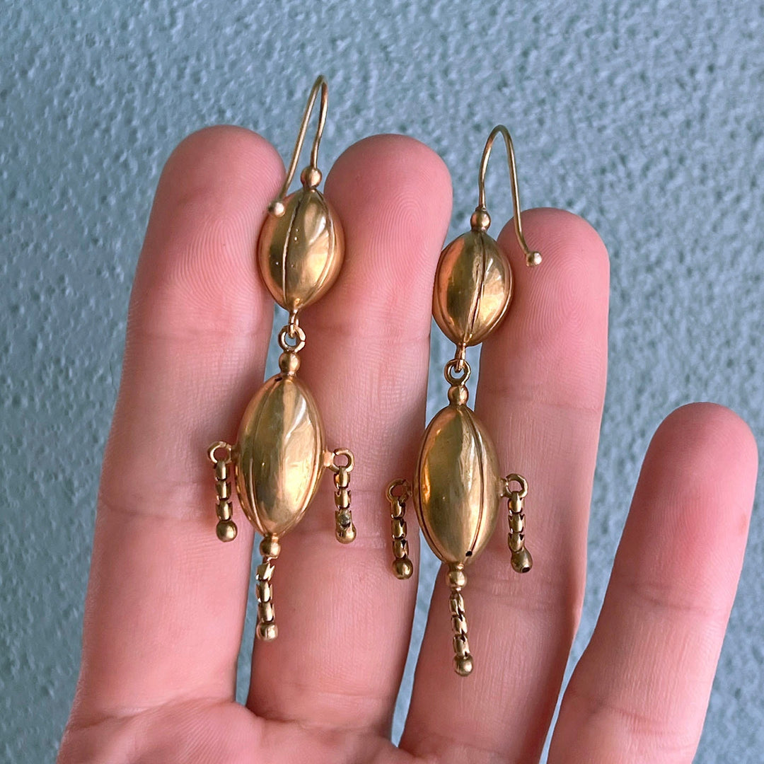 Antique Victorian Gold Articulated Drop Earrings, c.1870