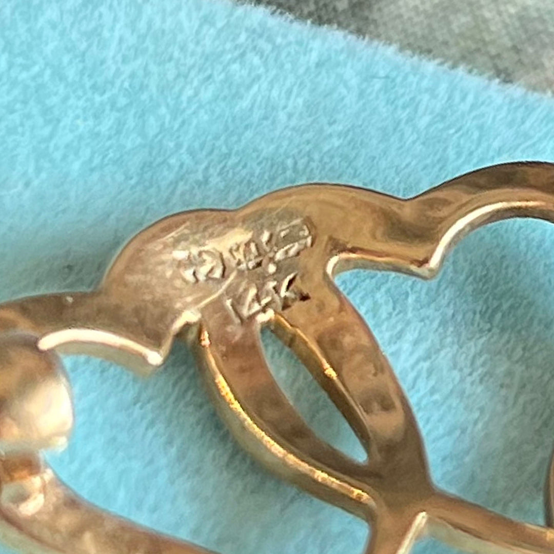 Antique Victorian Gold Brooch Double Heart Seed Pearl c. 1900