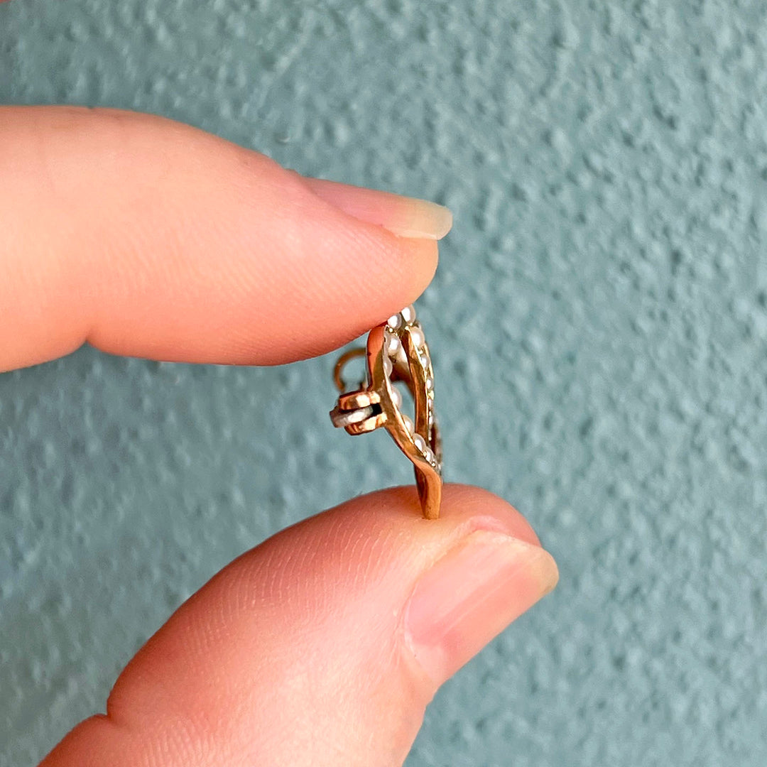 Antique Victorian Gold Brooch Double Heart Seed Pearl c. 1900