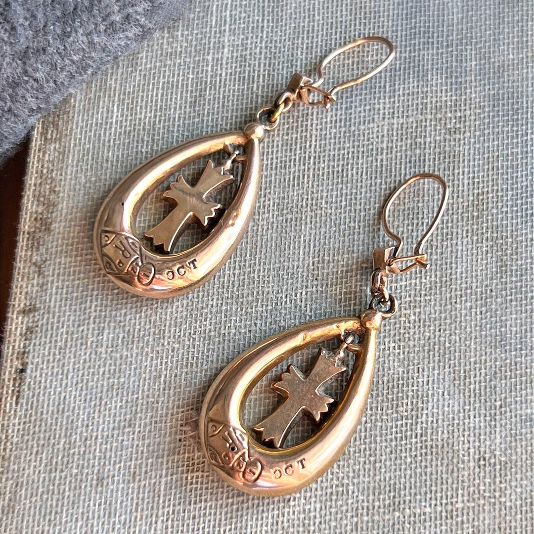 Elegant vintage gold cross earrings