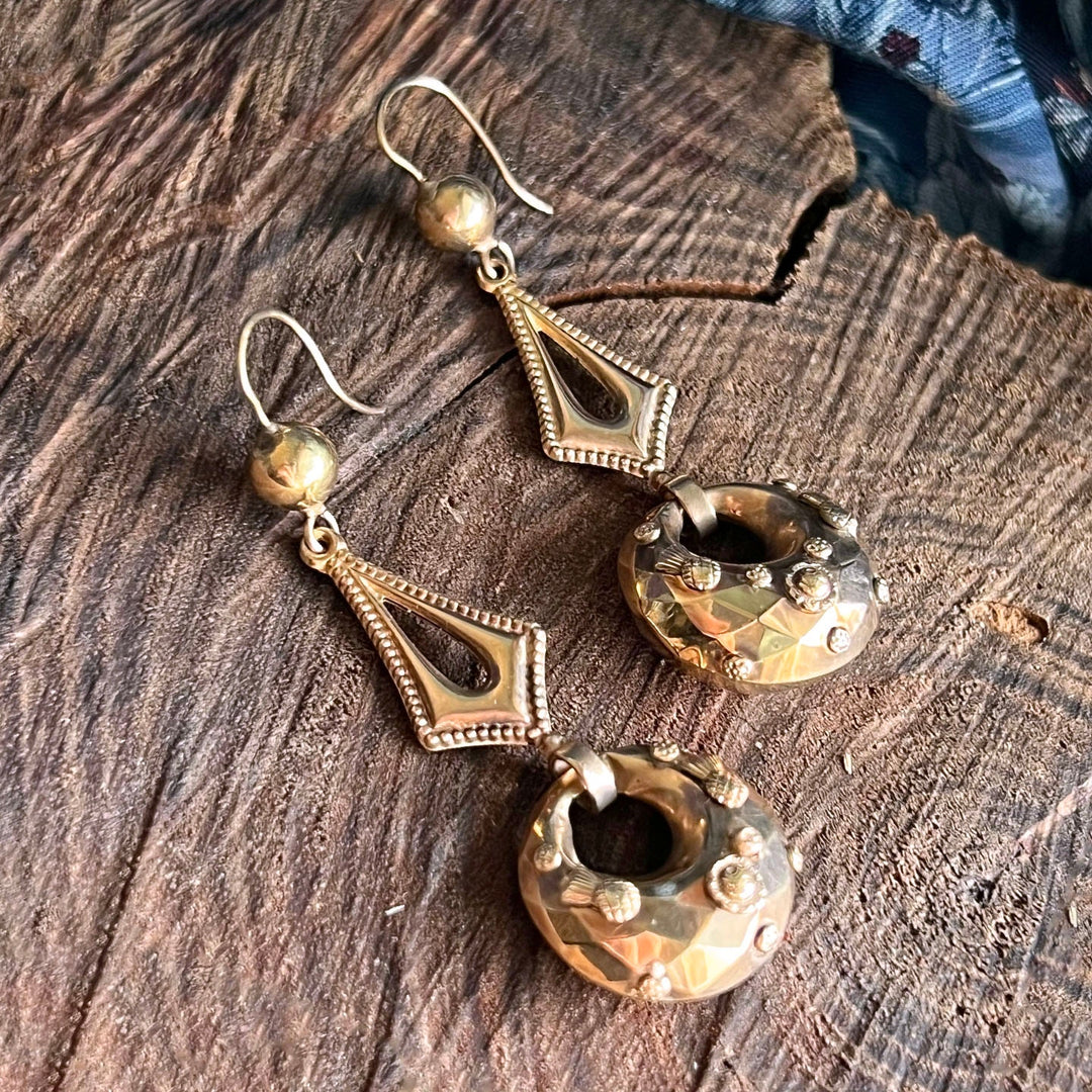 Antique Victorian Gold Embossed Drop Earrings