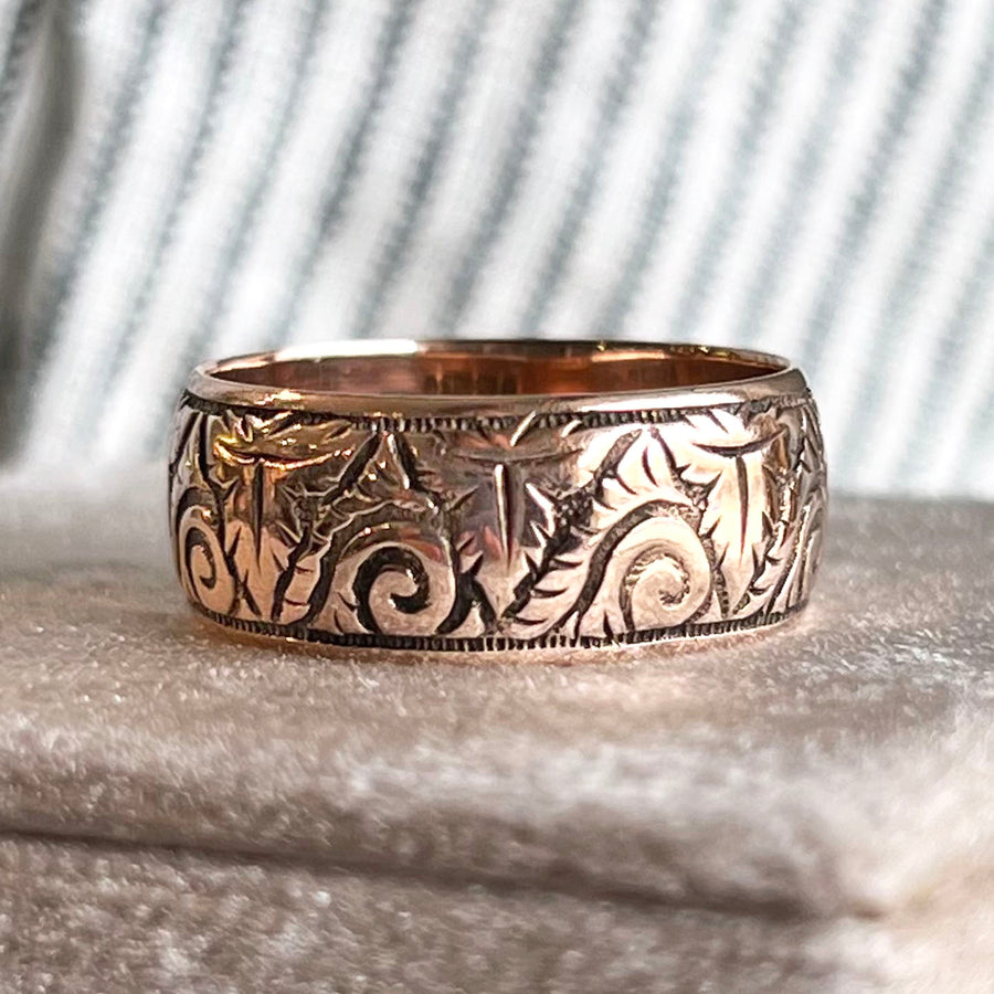 Antique Victorian Gold Engraved Band, 9 Karat Birmingham 1892