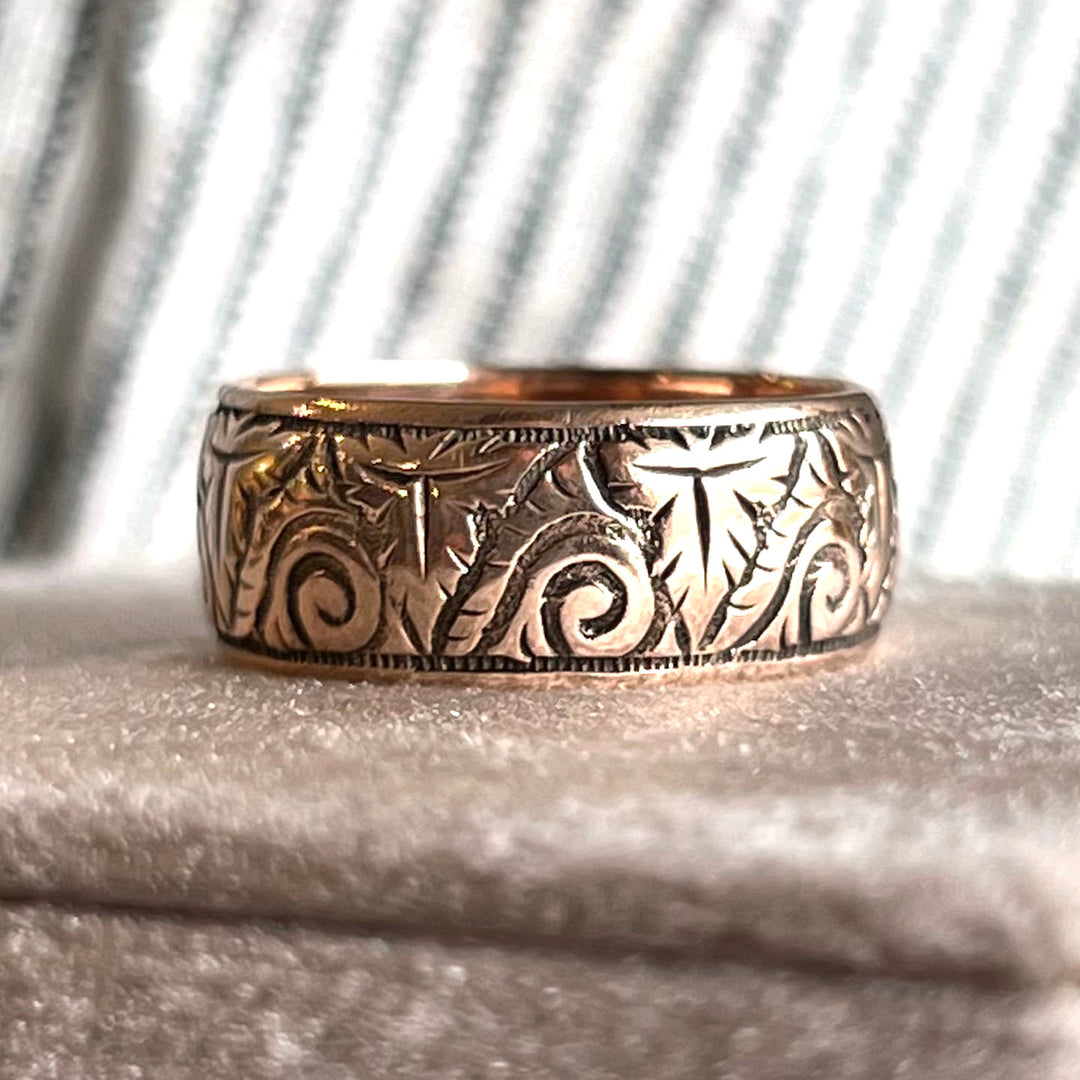 Antique Victorian Gold Engraved Band, 9 Karat Birmingham 1892