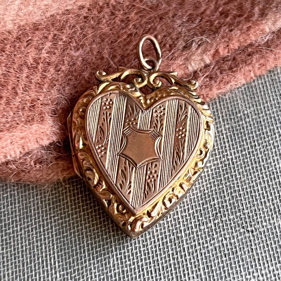 Antique Victorian gold engraved heart locket