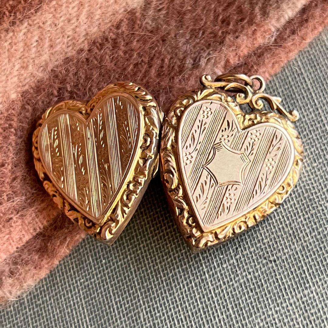 Close view of engraved heart locket detail