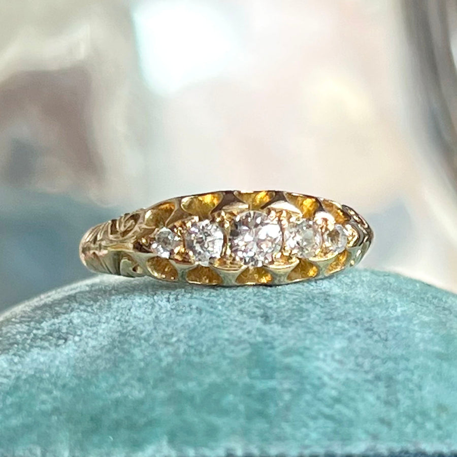 Antique Victorian Gold Five-Stone Diamond Ring, Chester 1901