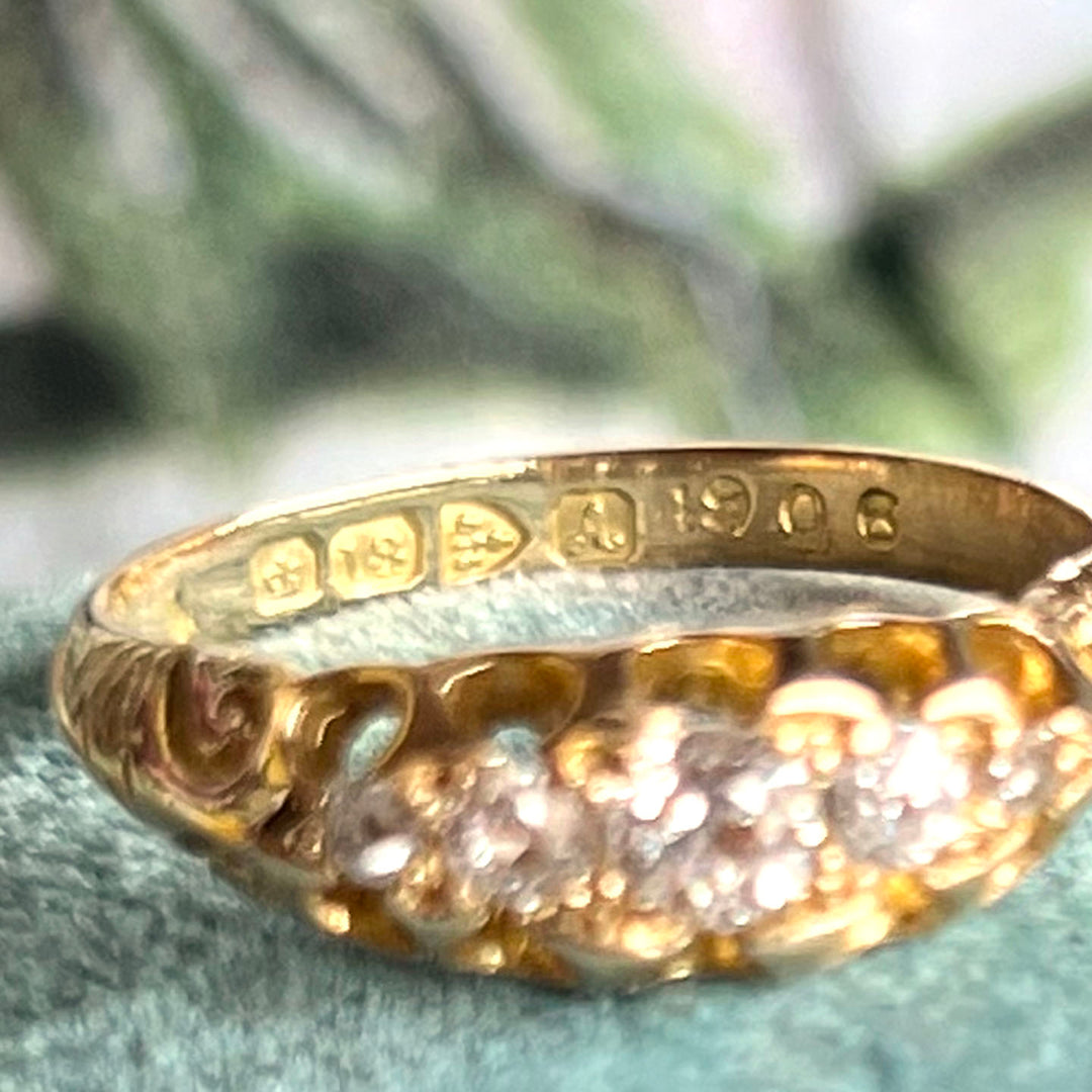 Antique Victorian Gold Five-Stone Diamond Ring, Chester 1901