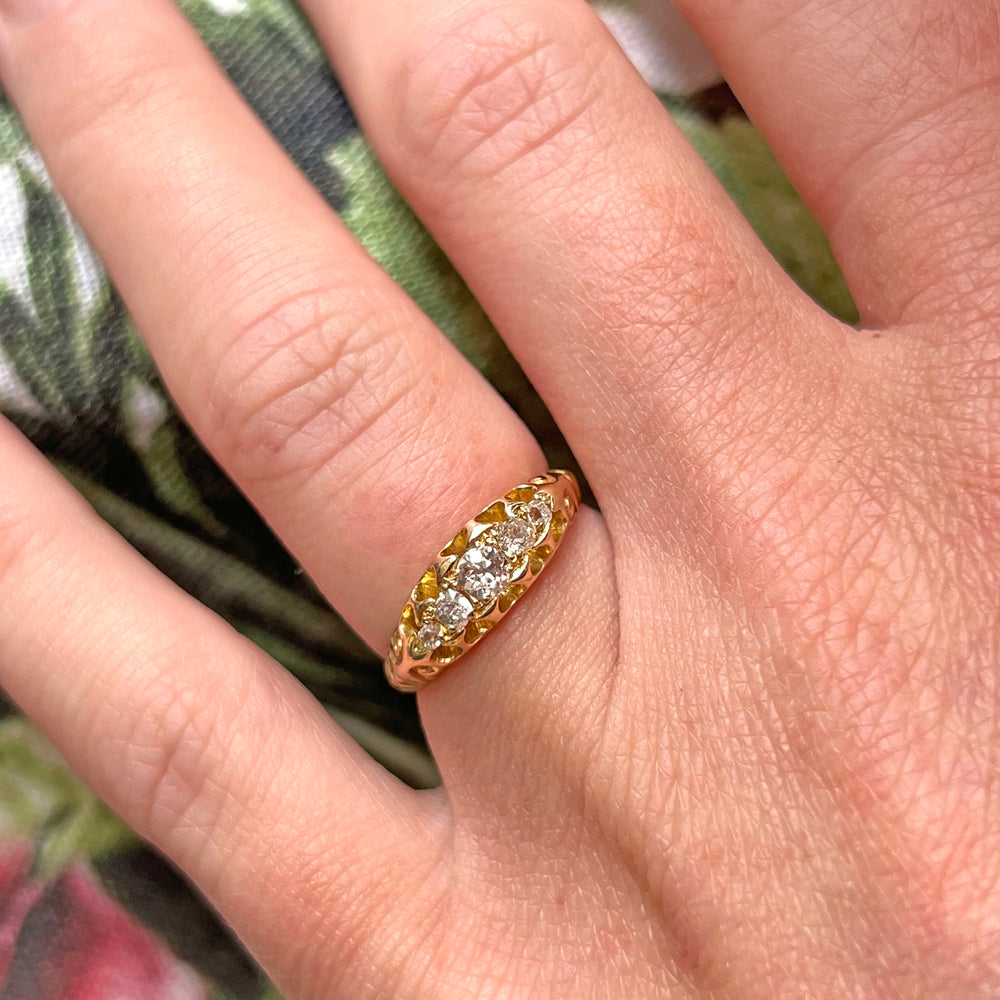 Antique Victorian Gold Five-Stone Diamond Ring, Chester 1901