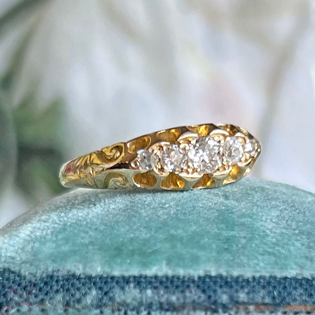 Antique Victorian Gold Five-Stone Diamond Ring, Chester 1901