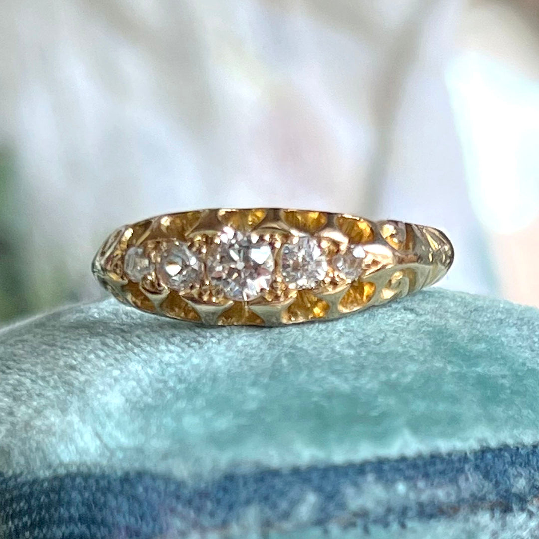 Antique Victorian Gold Five-Stone Diamond Ring, Chester 1901