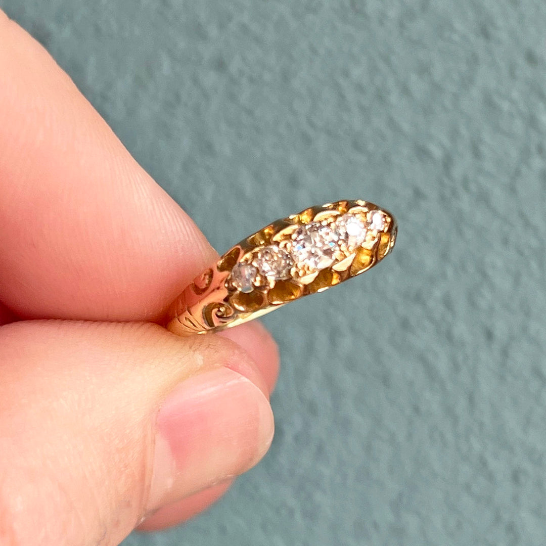 Antique Victorian Gold Five-Stone Diamond Ring, Chester 1901