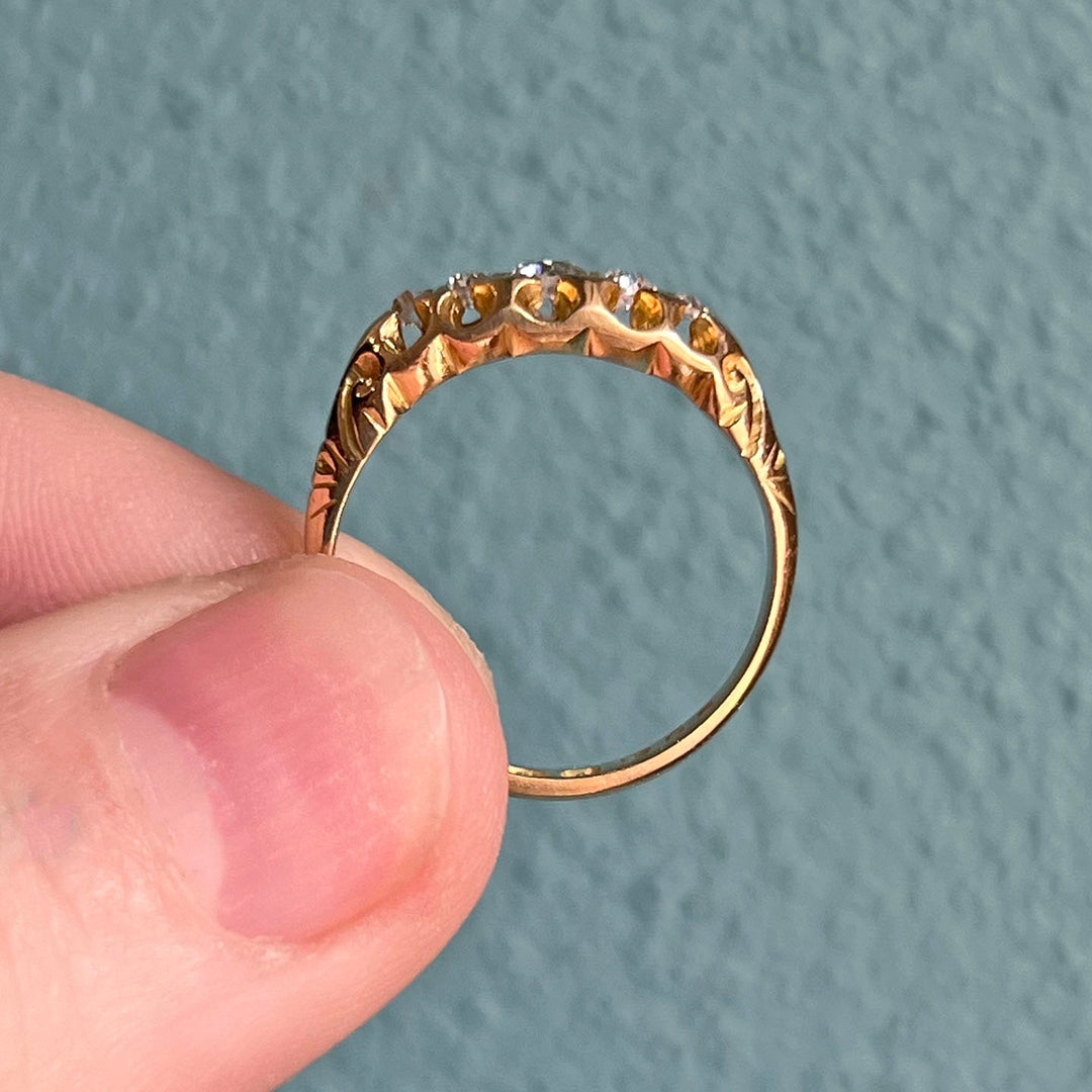 Antique Victorian Gold Five-Stone Diamond Ring, Chester 1901