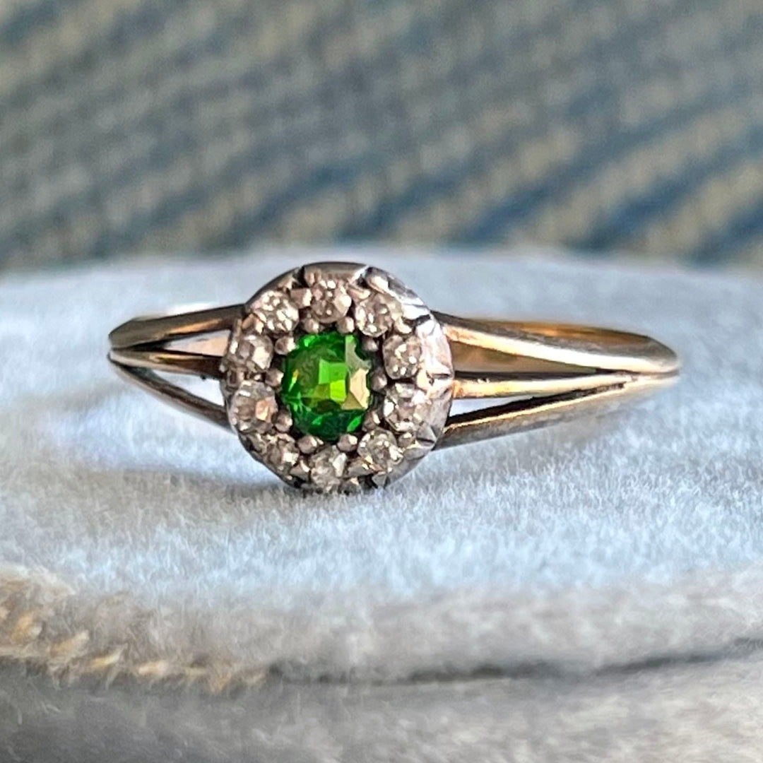 Antique Victorian Gold Green Garnet Diamond Cluster Ring Birmingham 1894
