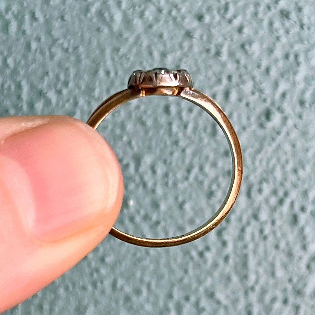 Side view Victorian garnet diamond ring gold band