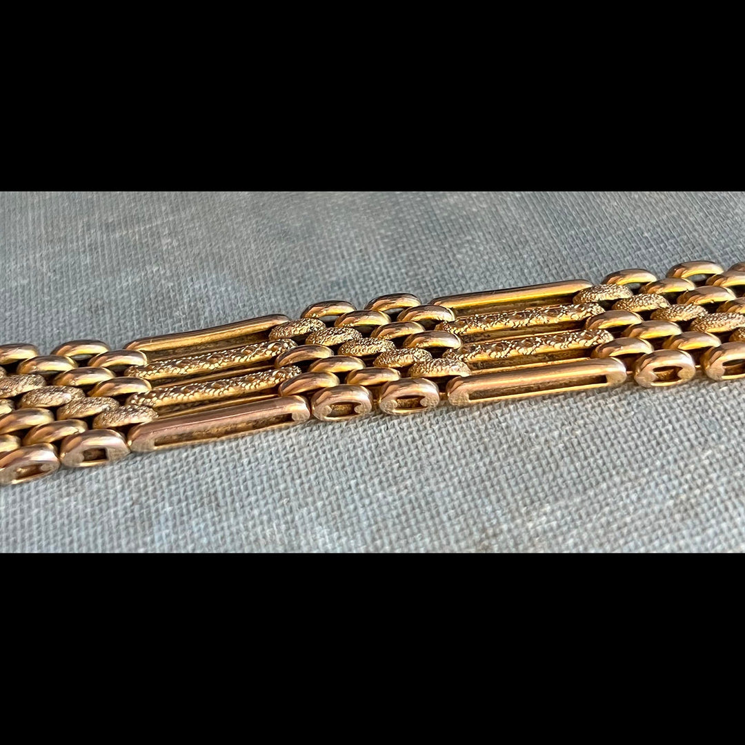 Close up antique gold gate links detailed structure