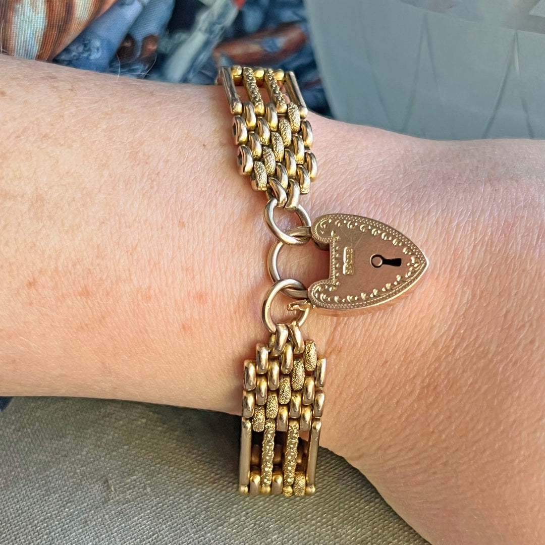 Victorian gold bracelet worn on wrist antique style
