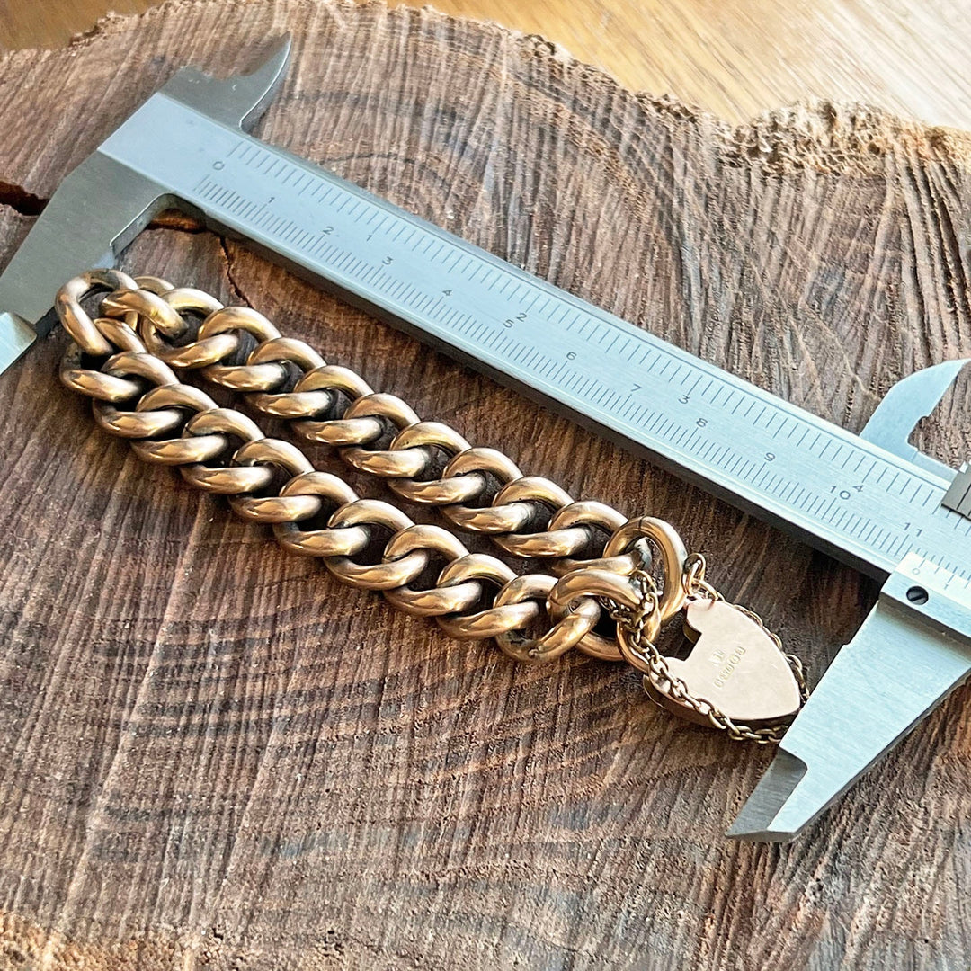 Antique Victorian Gold Heart Padlock Curb Link Bracelet, Birmingham 1900