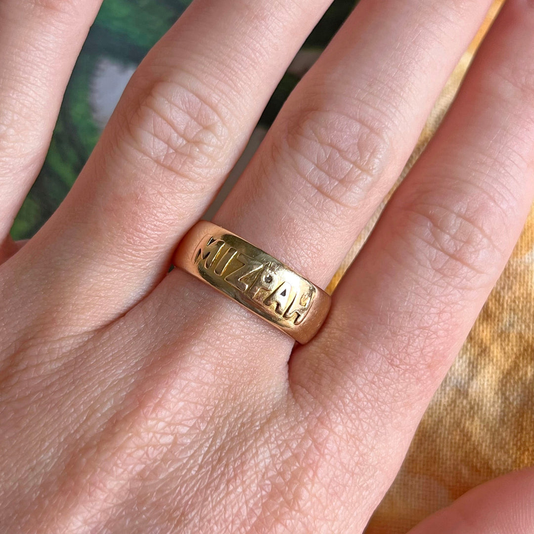 Victorian MIZPAH ring worn on hand antique style