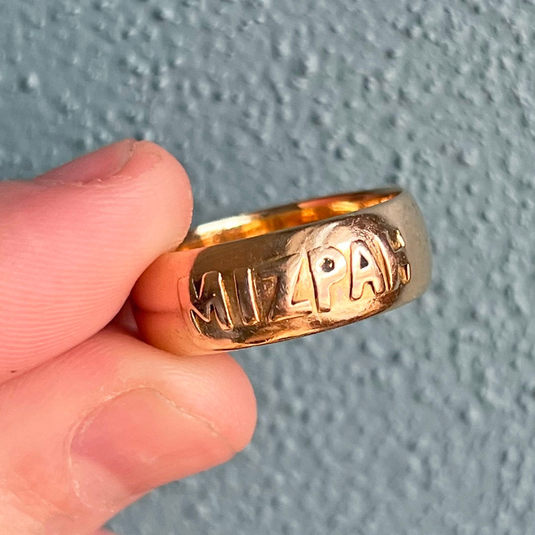 Detail of MIZPAH engraving on antique ring