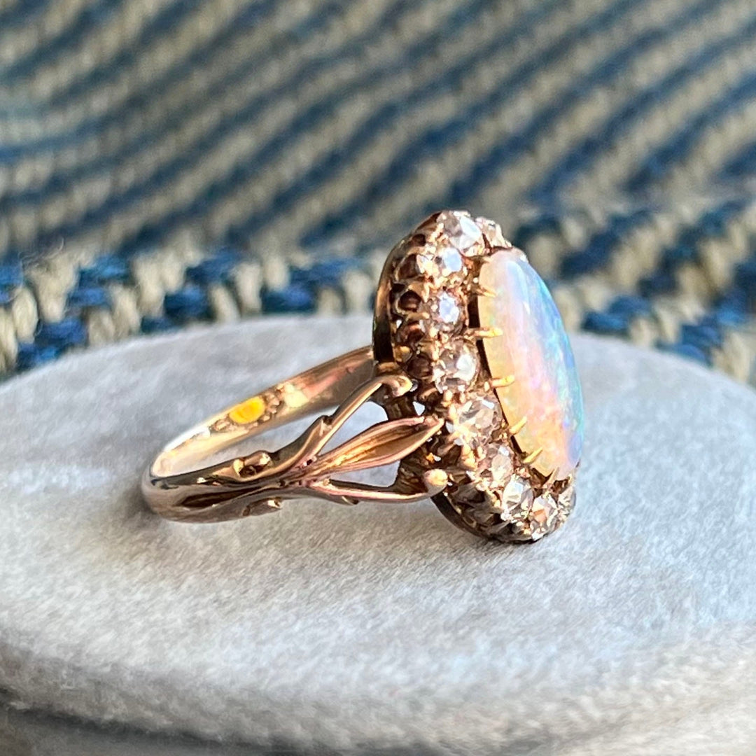 Detailed view of antique opal and diamonds