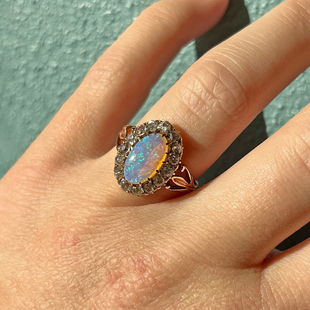 Classic antique opal cluster ring design