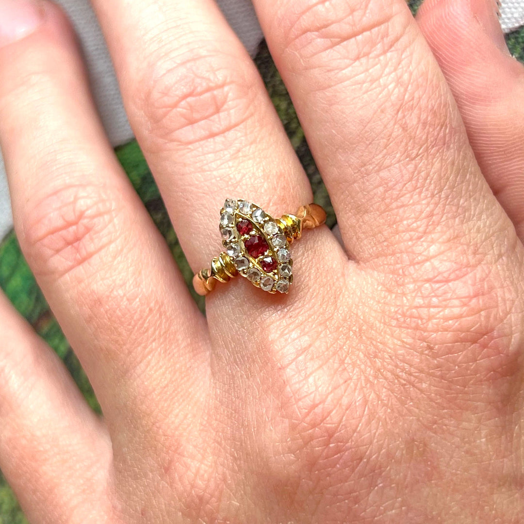 Victorian gold ring with rubies and diamonds