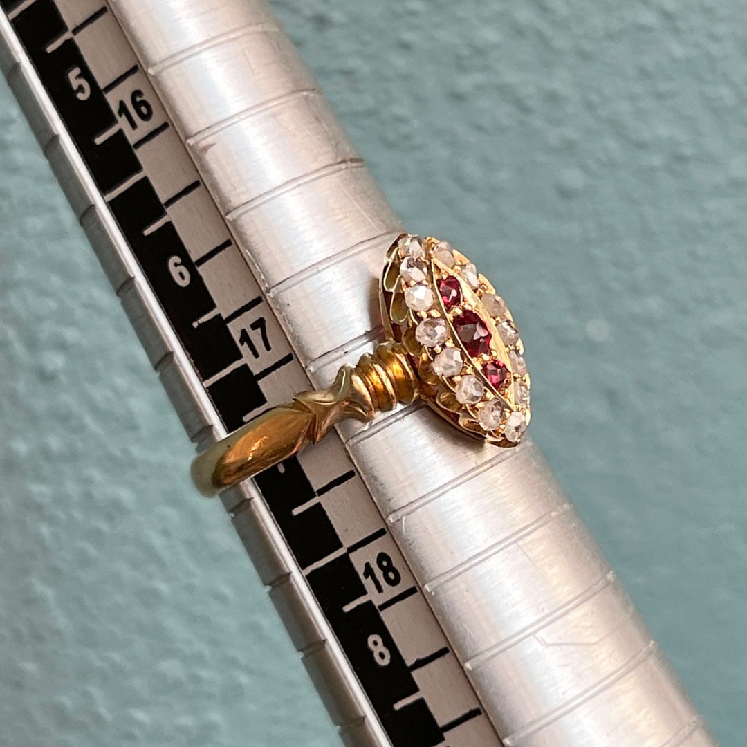 Antique Victorian Gold Ruby Diamond Marquise Ring, Chester 1892