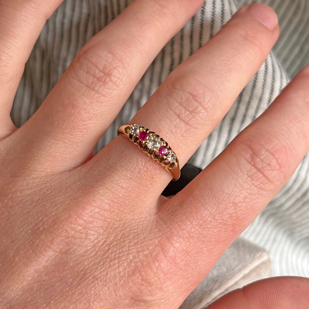 Antique Victorian Gold Ruby Diamond Ring London 1901
