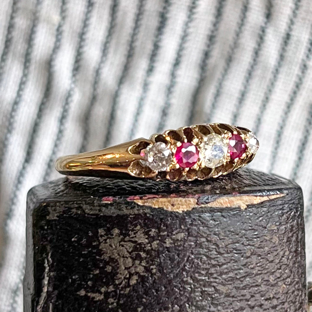 Antique Victorian Gold Ruby Diamond Ring London 1901