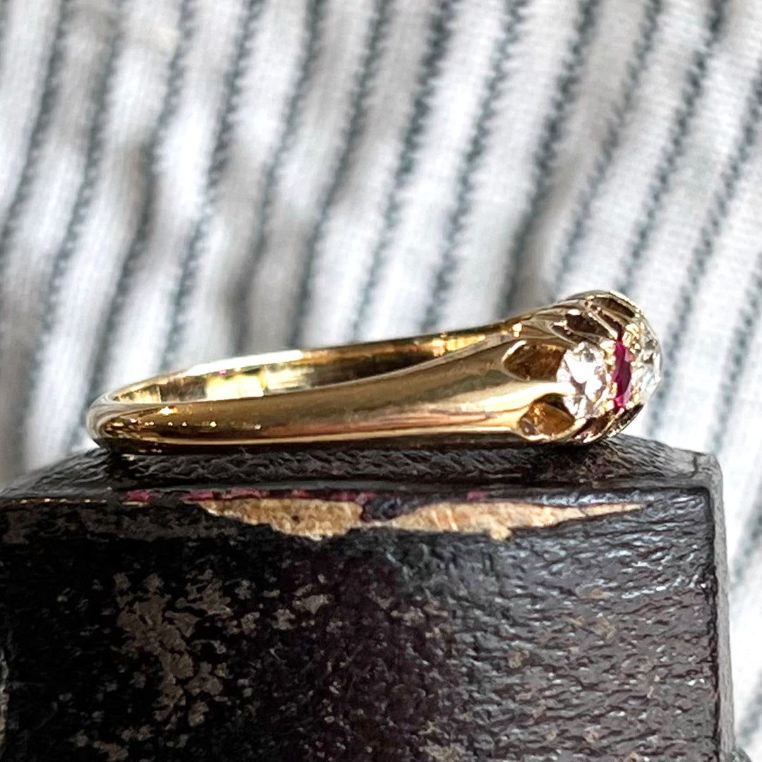 Antique Victorian Gold Ruby Diamond Ring London 1901