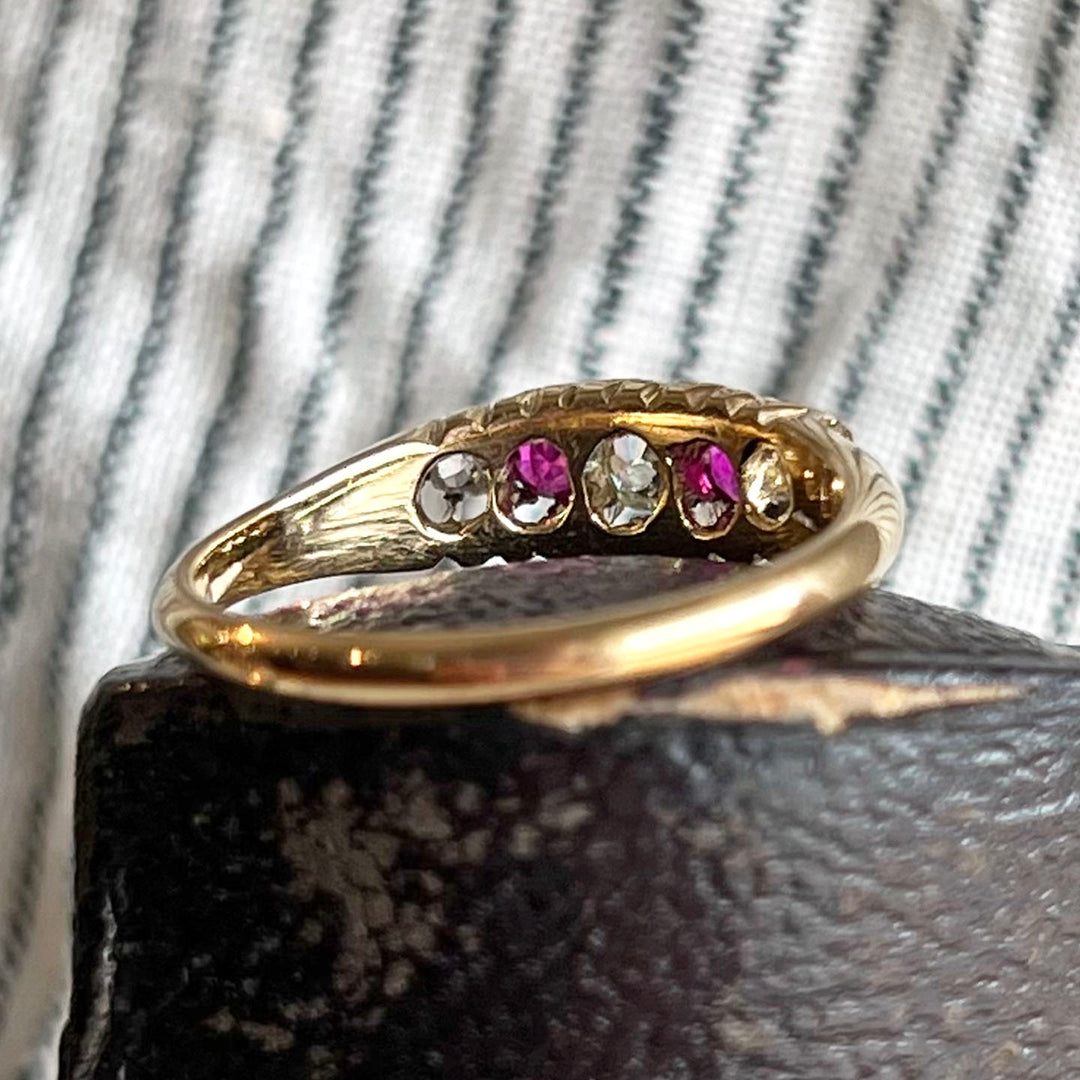 Antique Victorian Gold Ruby Diamond Ring London 1901