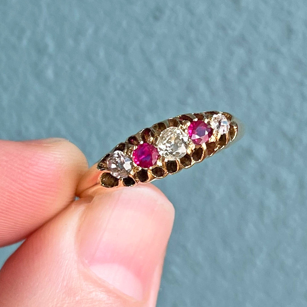 Antique Victorian Gold Ruby Diamond Ring London 1901