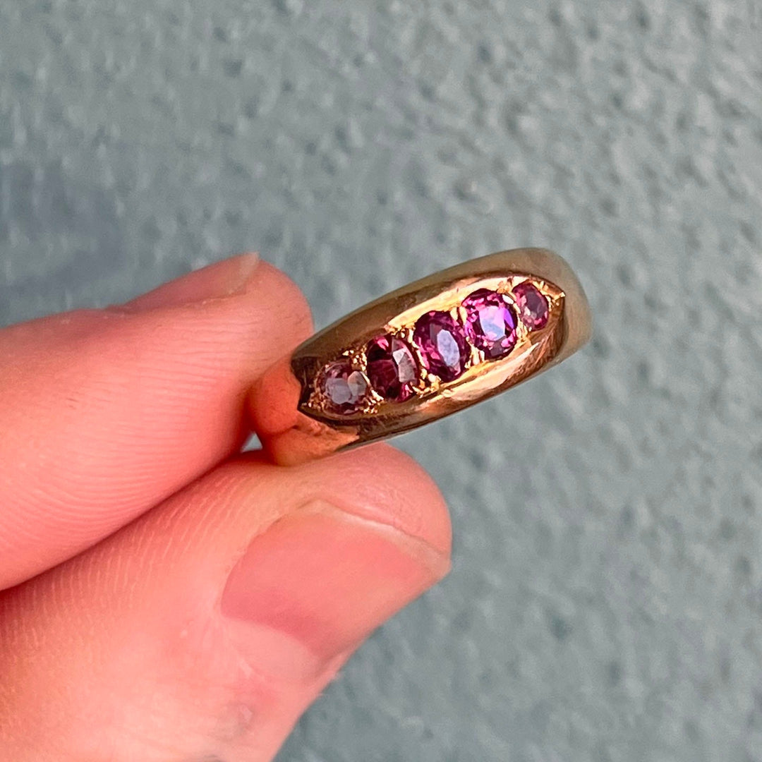 Victorian gold ring with five rubies