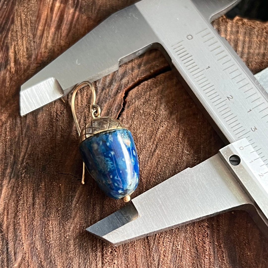 Antique Victorian Gold and Lapis Acorn Drop Earrings c. 1890