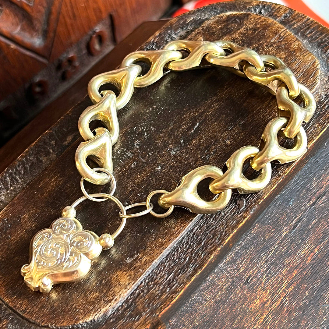 Antique Victorian Heart Lock Bracelet Silver Gilt c. 1850