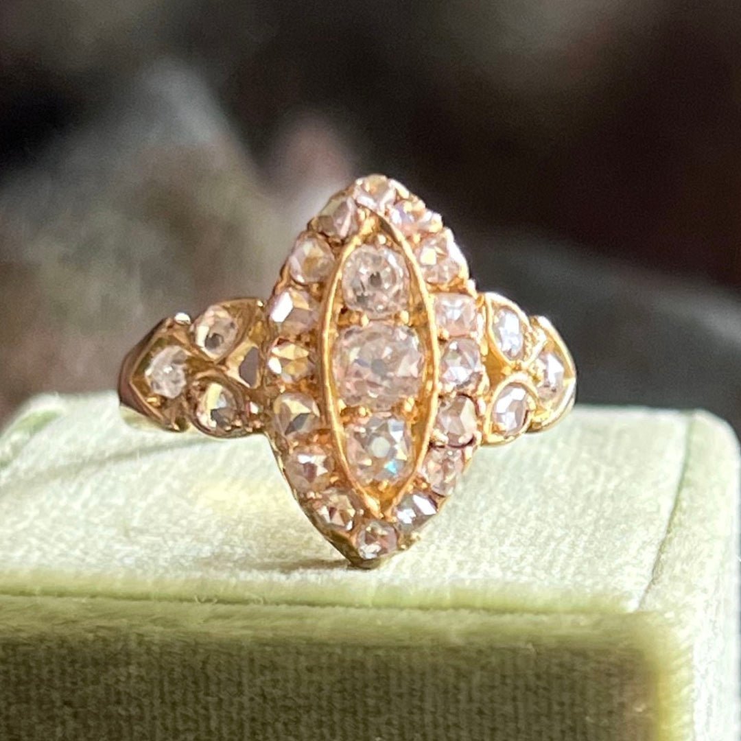 Antique Victorian Navette Diamond Ring in 18 Karat Gold c.1880