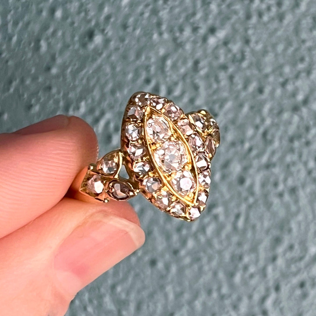 Antique Victorian Navette Diamond Ring in 18 Karat Gold c.1880