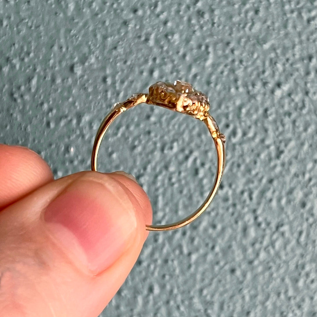 Antique Victorian Navette Diamond Ring in 18 Karat Gold c.1880