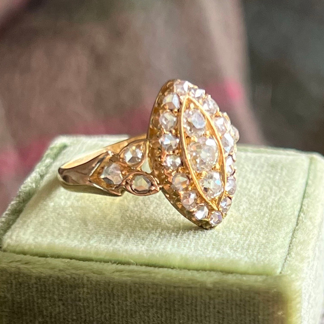Antique Victorian Navette Diamond Ring in 18 Karat Gold c.1880