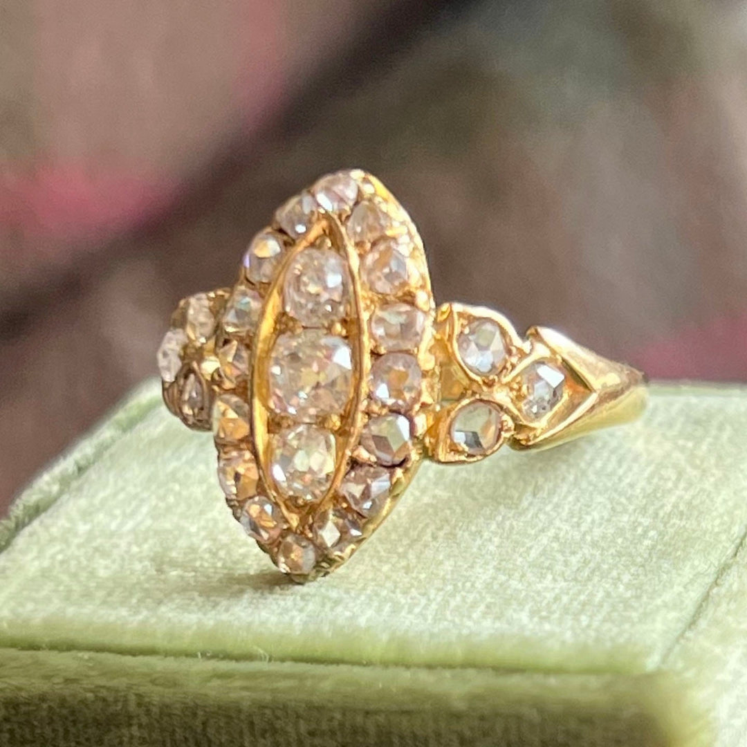 Antique Victorian Navette Diamond Ring in 18 Karat Gold c.1880