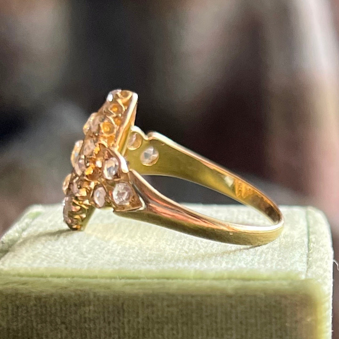 Antique Victorian Navette Diamond Ring in 18 Karat Gold c.1880