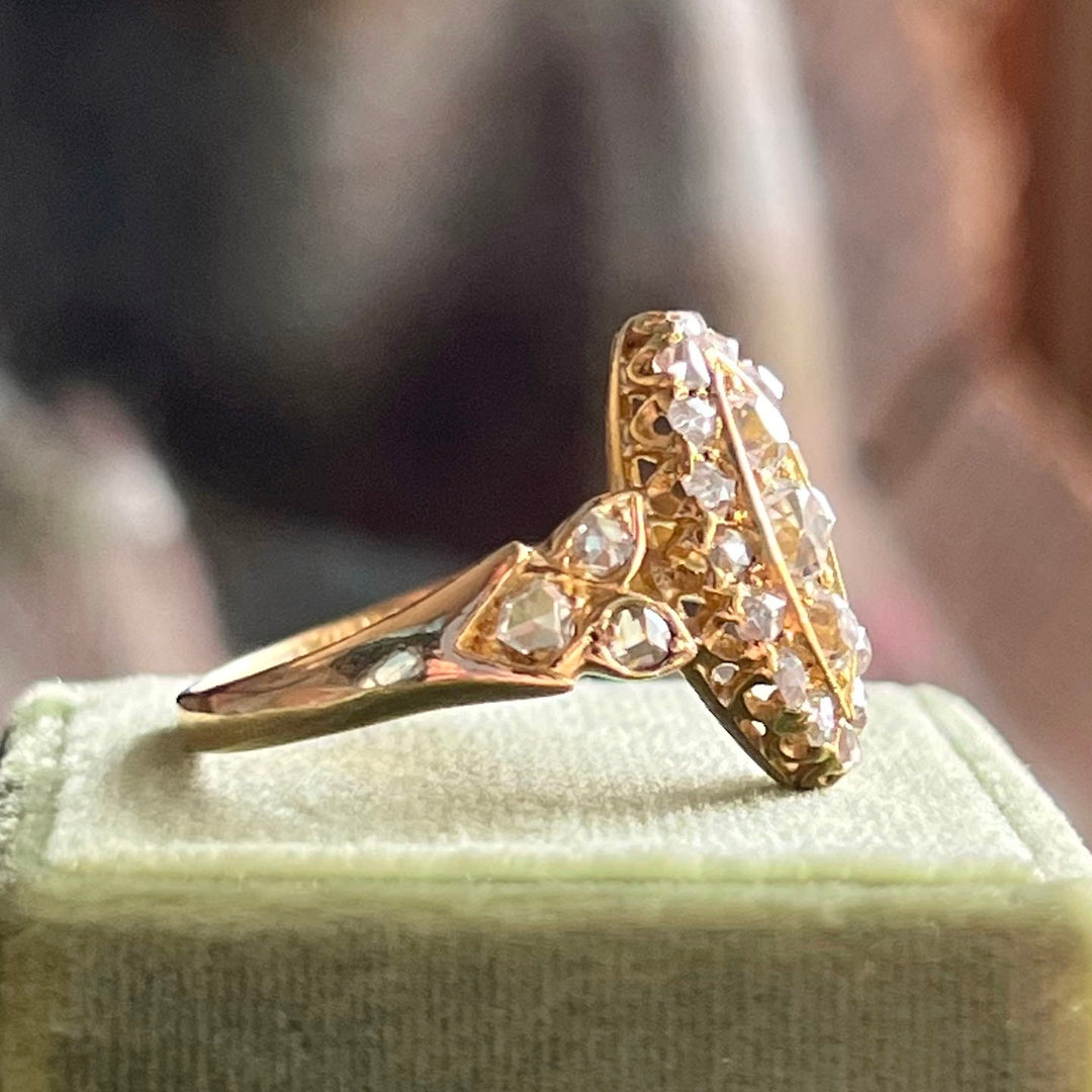 Antique Victorian Navette Diamond Ring in 18 Karat Gold c.1880