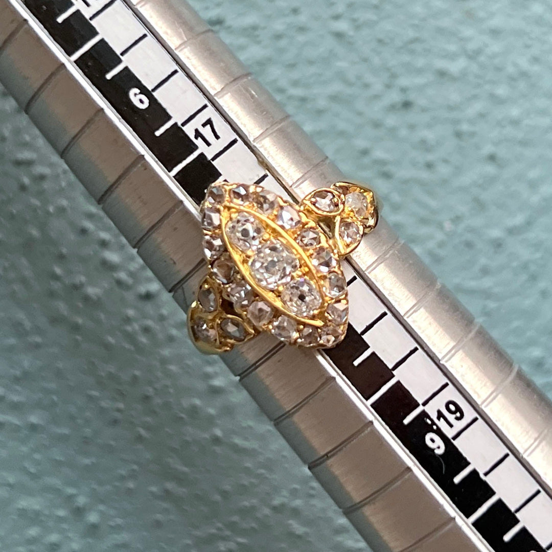 Antique Victorian Navette Diamond Ring in 18 Karat Gold c.1880