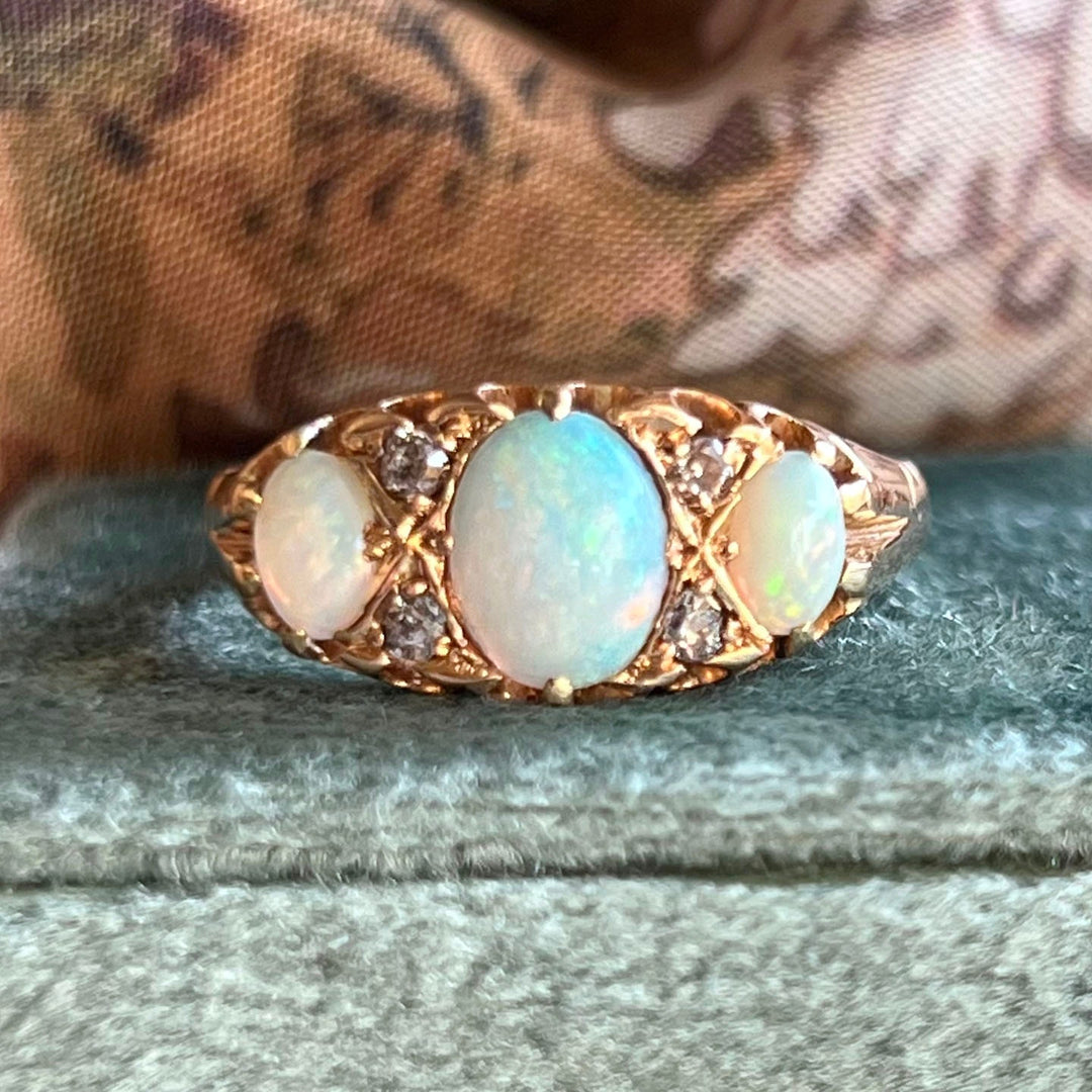 Antique Victorian opal and diamond ring 18k gold Chester 1903