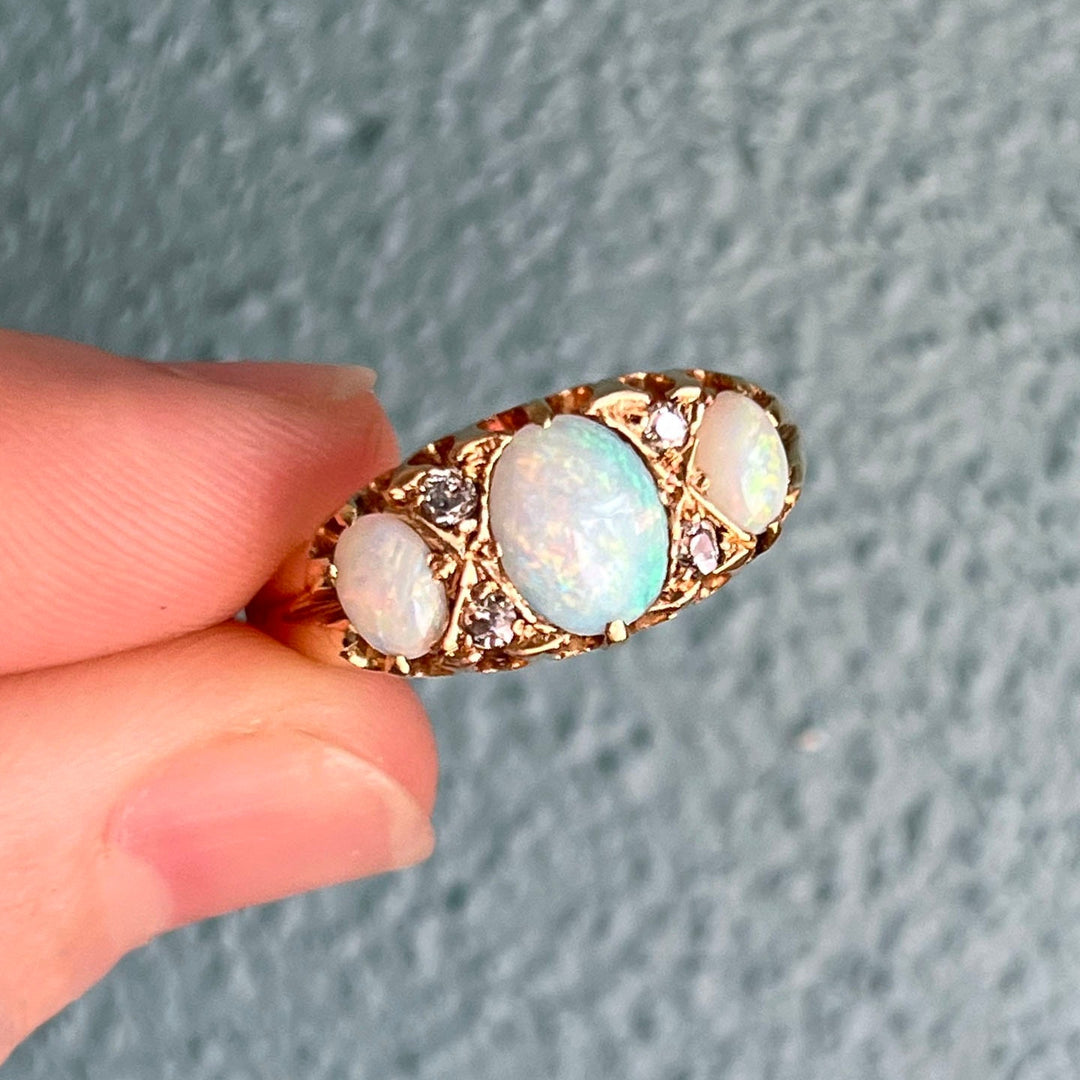 Antique Victorian Opal Diamond Ring 18k Gold Chester 1903