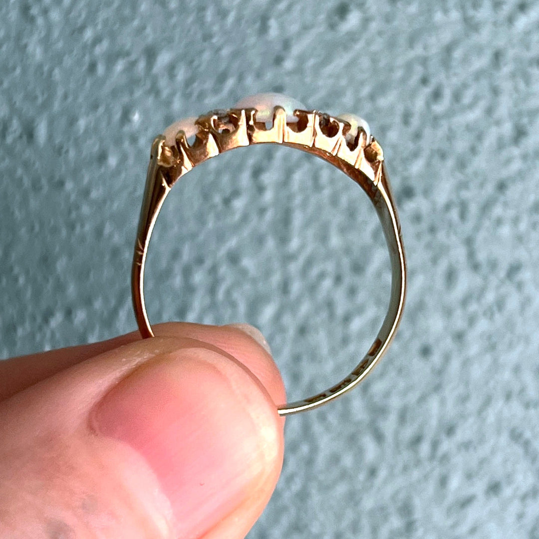 Side view antique opal diamond ring 18k gold band