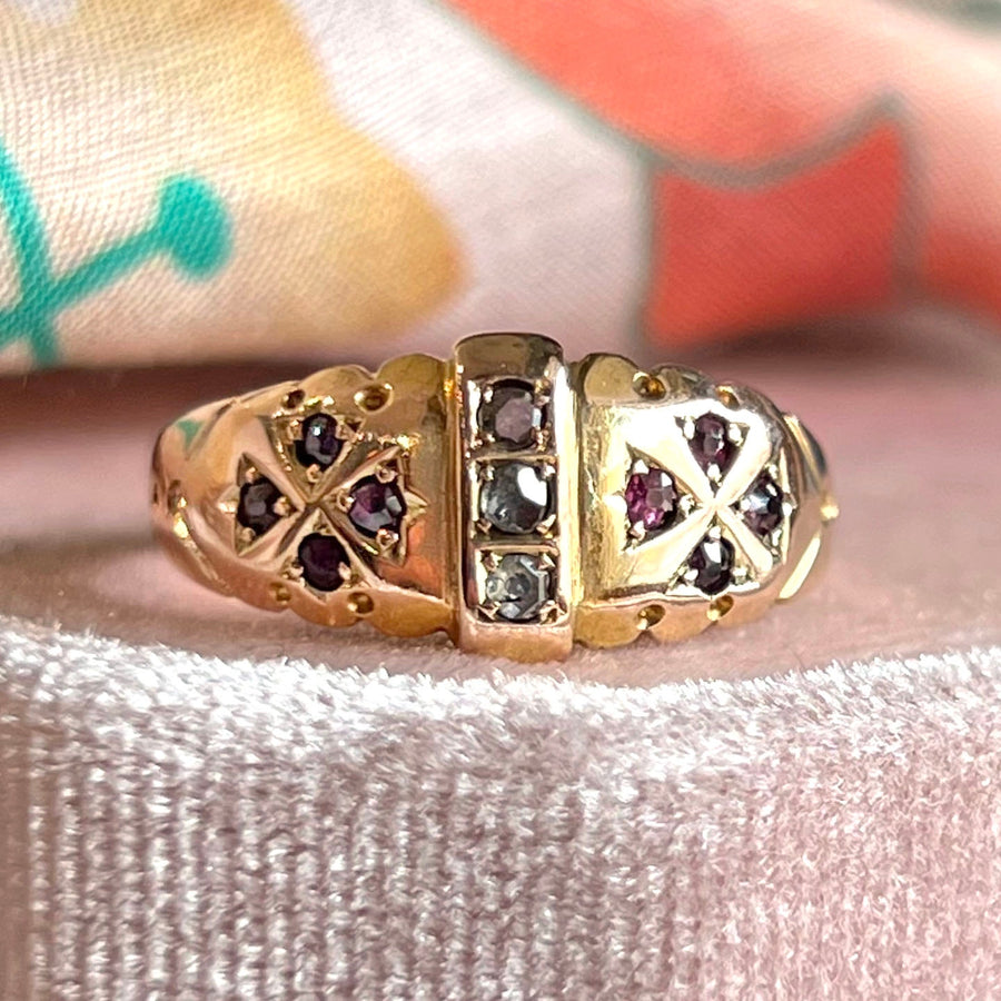 Antique Victorian Ring Gold Ruby Diamond, Chester 1892